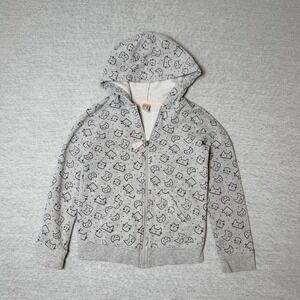 Cat & Jack Girls Hoodie Size M 7/8 Gray Cat Print  Full Zip Fleece Lined